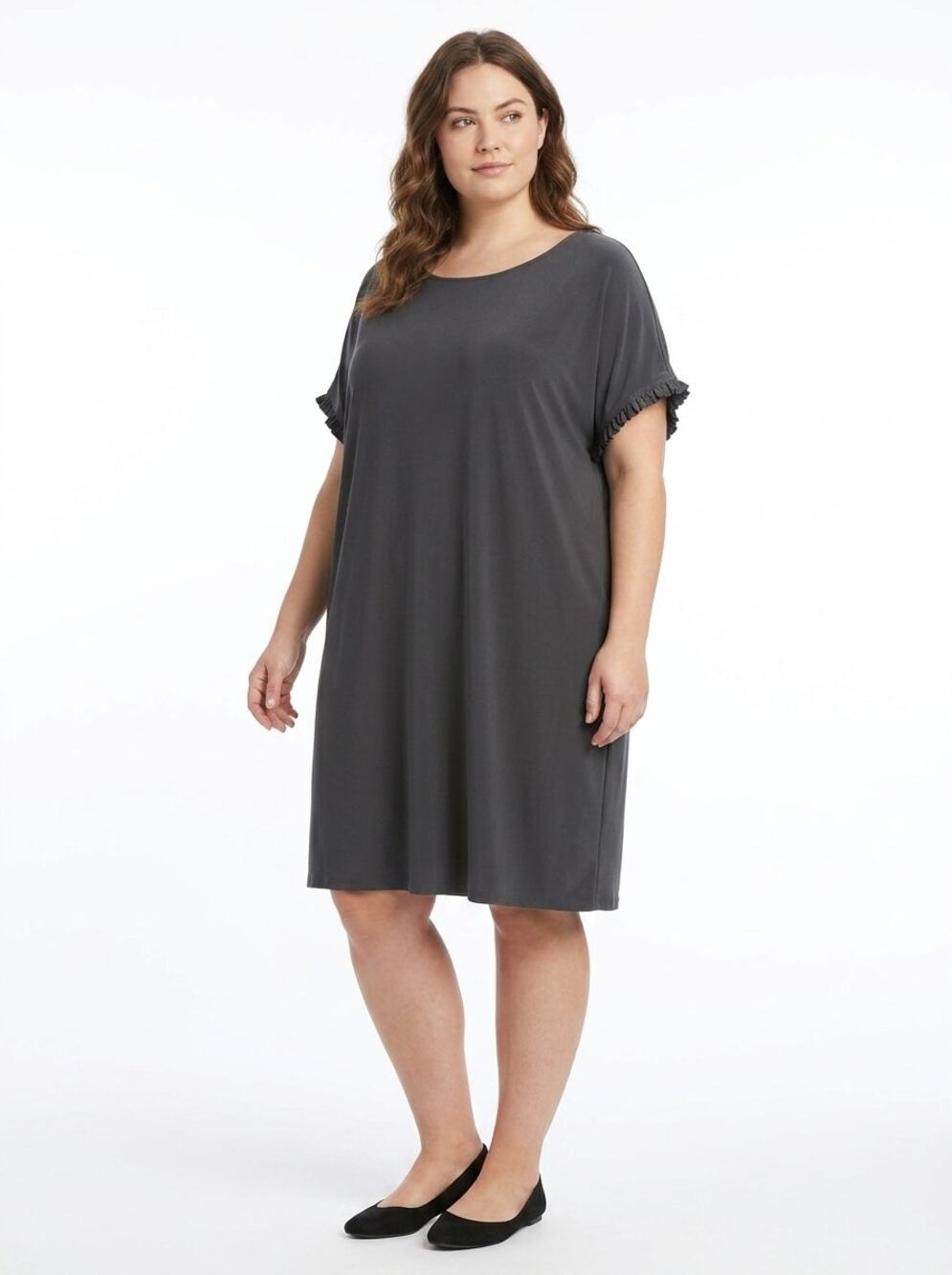 NWT Nicole Miller Black Ruffle Knee Length Scoop Neck Dress Women Size 2X